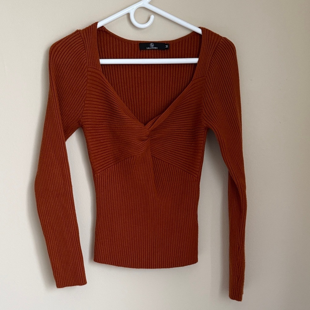 Rust Long Sleeve Ribbed Top